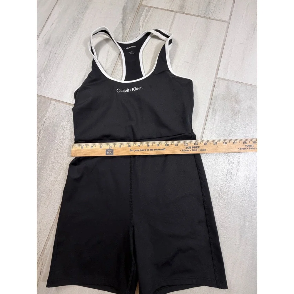 Calvin Klein Womens Black White Racerback Athletic Romper Bodysuit Small
